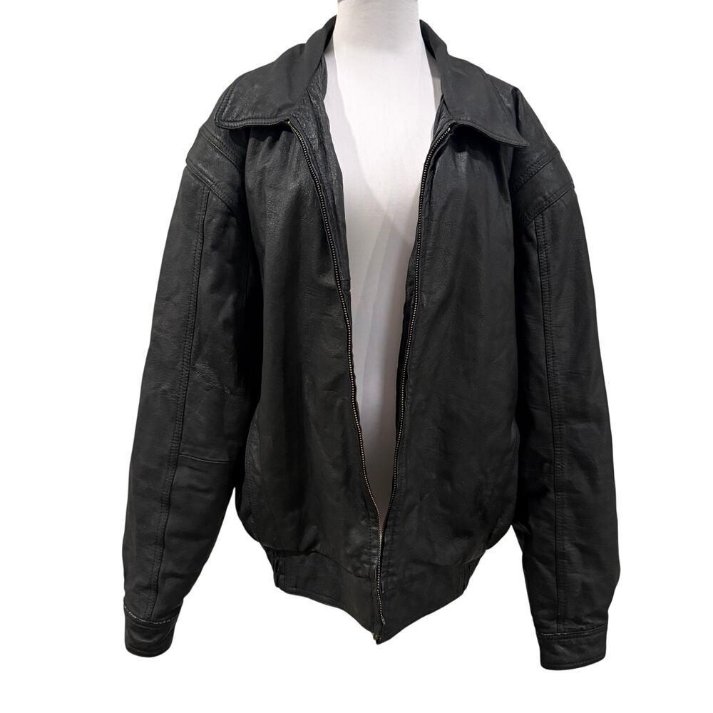 Vintage Genuine Leather Men Bomber Jacket 2x Moto 90s Grunge Biker Streetwear